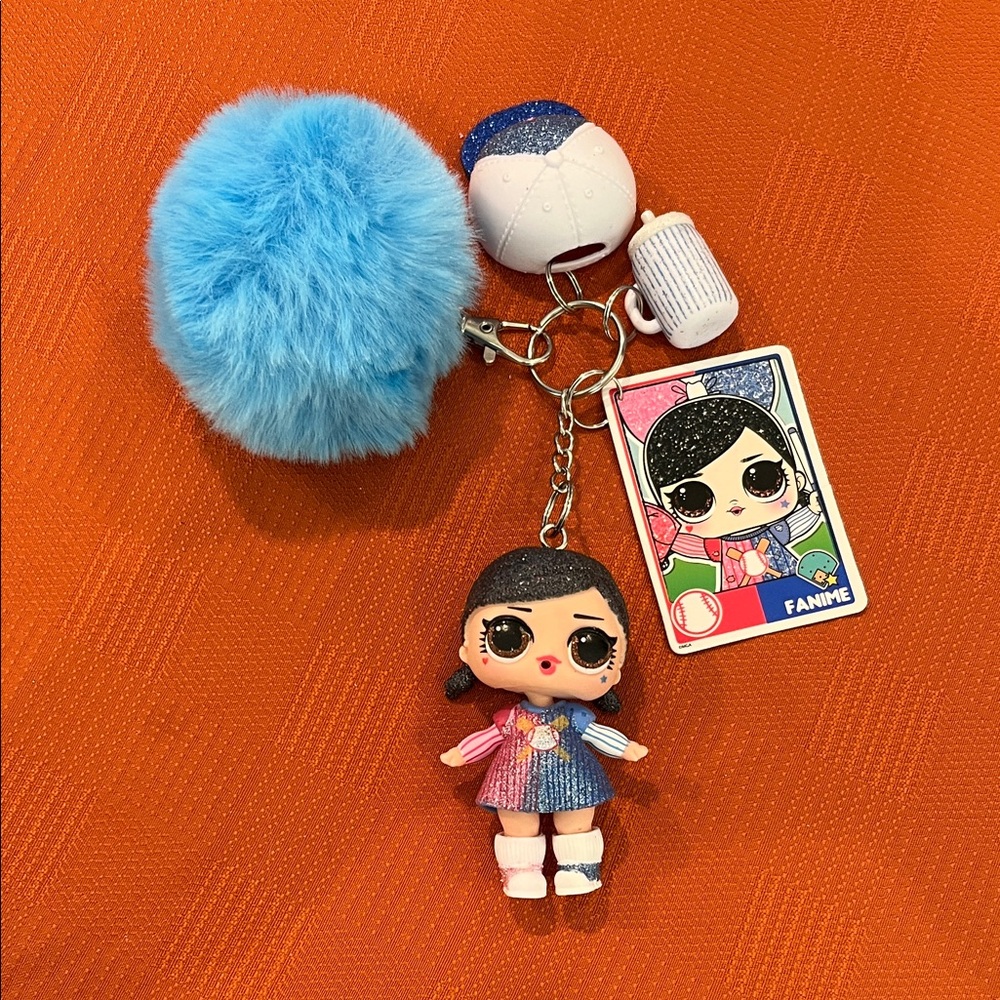 L.O.L. Surprise! Doll Keychain Fanime with Blue and Pink Pom Pom